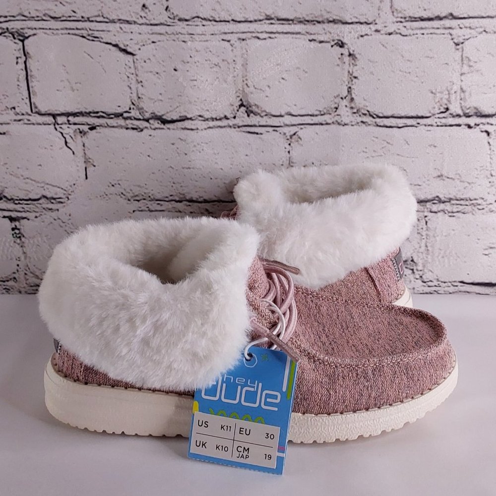 'HEY DUDE' 'BRITT' FUR LINED FOLD & SNAP CUFF TWO LOOKS IN  ONE SHOE PINK SHIMM - Picture 5 of 16